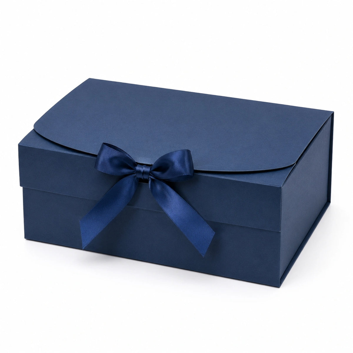 Boîte cadeau 35 x 25 x 12 cm en carton bleu marine avec ruban satin style élégant