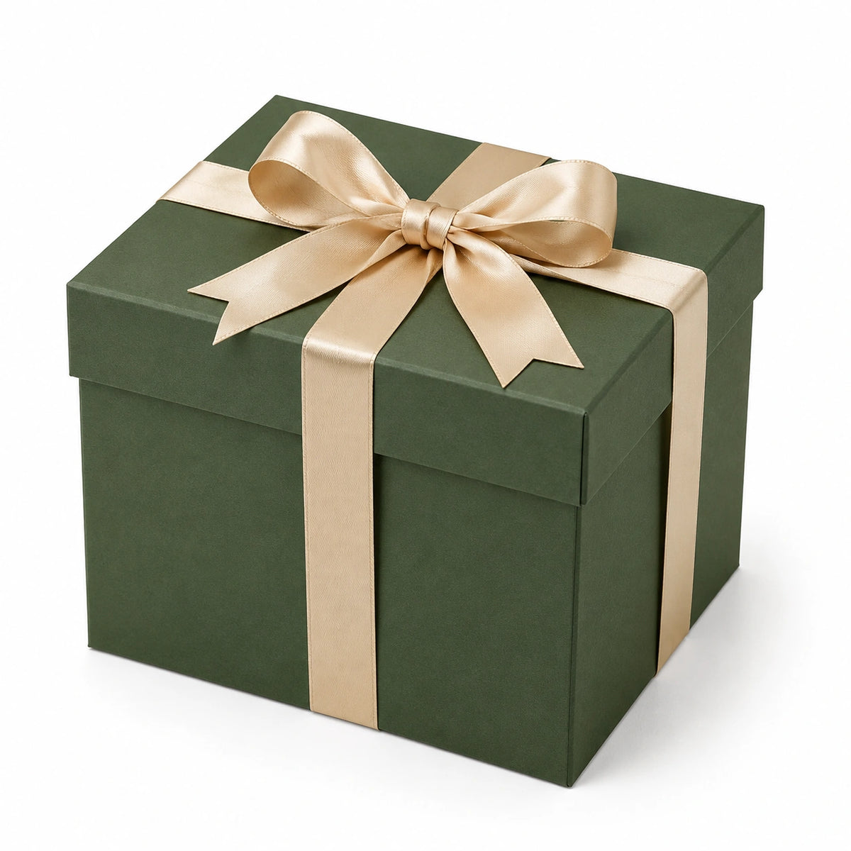 Boîte cadeau 20 x 20 x 20 cm en carton vert avec ruban satin doré - emballage à couvercle