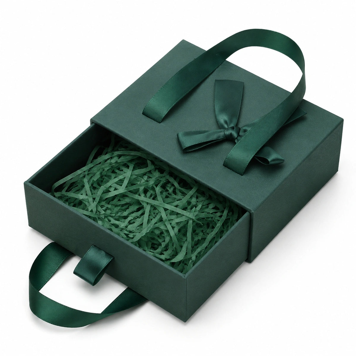 Boîte cadeau 25 x 18 x 8 cm en carton vert foncé avec poignées ruban style élégant