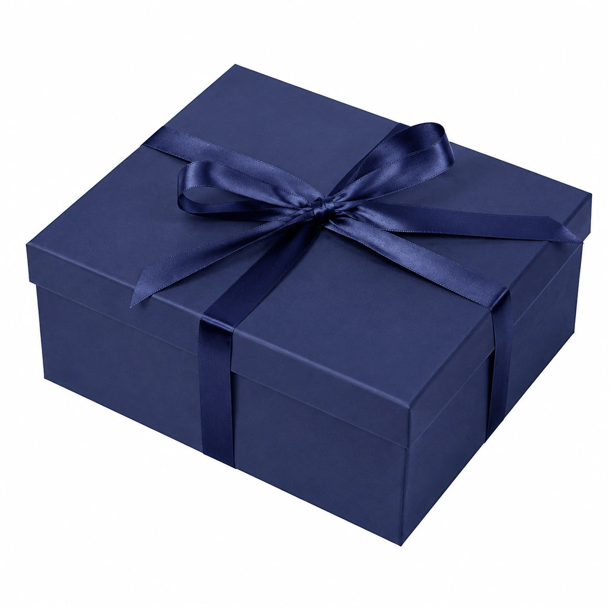 Boîte cadeau 25 x 20 x 10 cm en carton bleu marine avec ruban en satin et couvercle