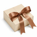 Boîte cadeau 20 x 20 x 10 cm en carton crème avec ruban satin brun