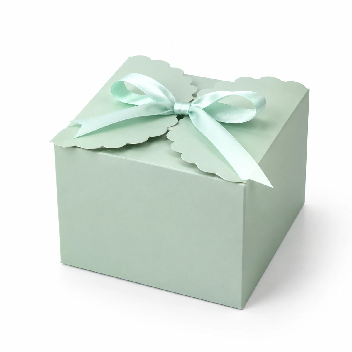 Boîte cadeau 20 x 20 x 15 cm en carton vert menthe avec ruban en satin style festif