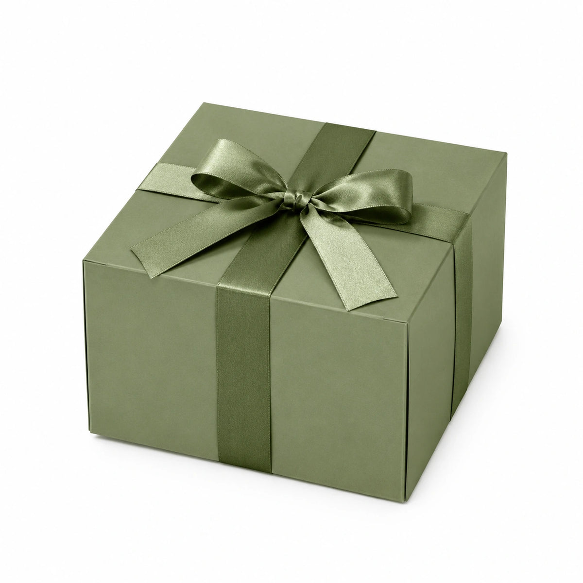 Boîte cadeau carrée 20 cm en carton vert avec ruban satin fermeture à couvercle