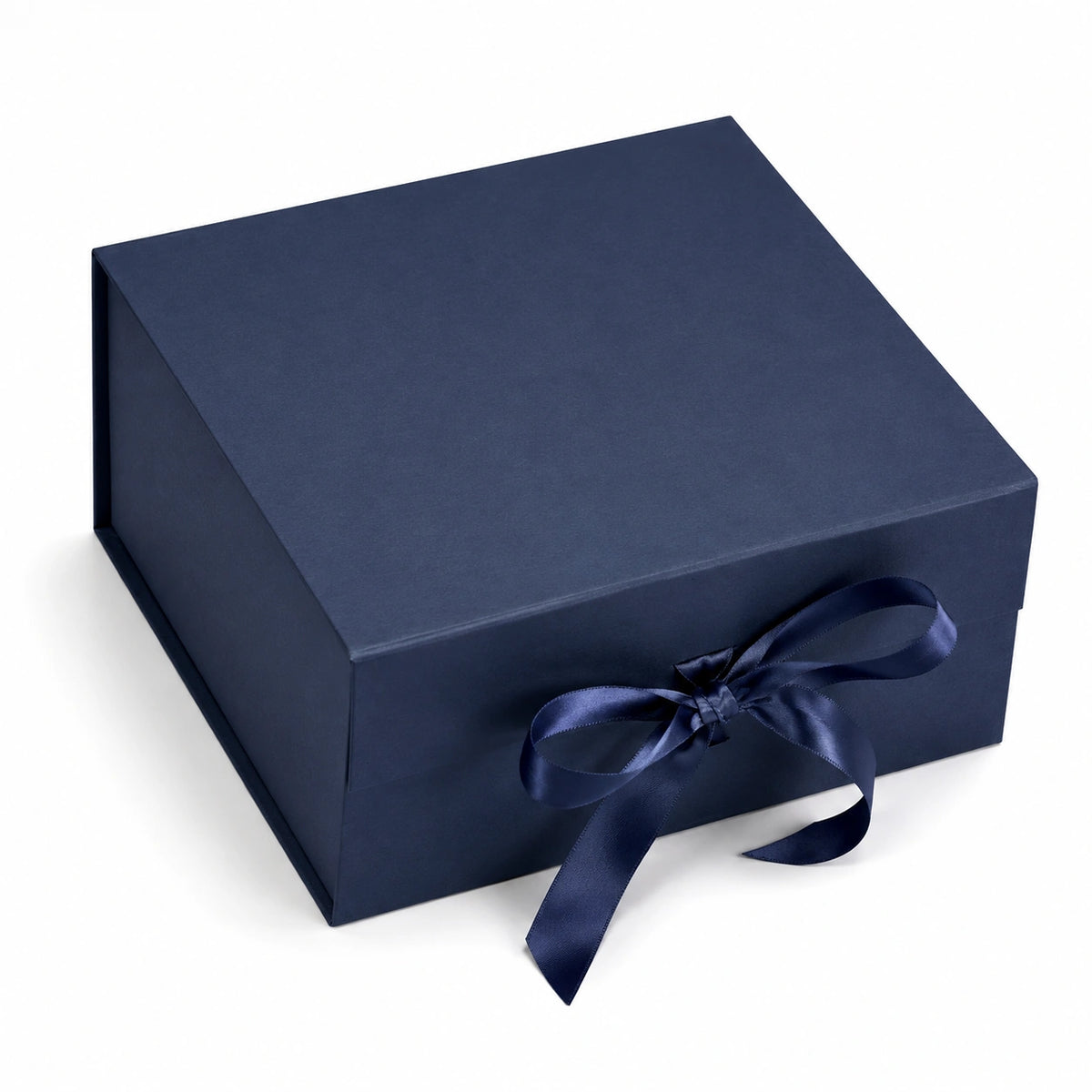 Boîte cadeau 25 x 25 x 10 cm en carton bleu marine avec ruban décoratif