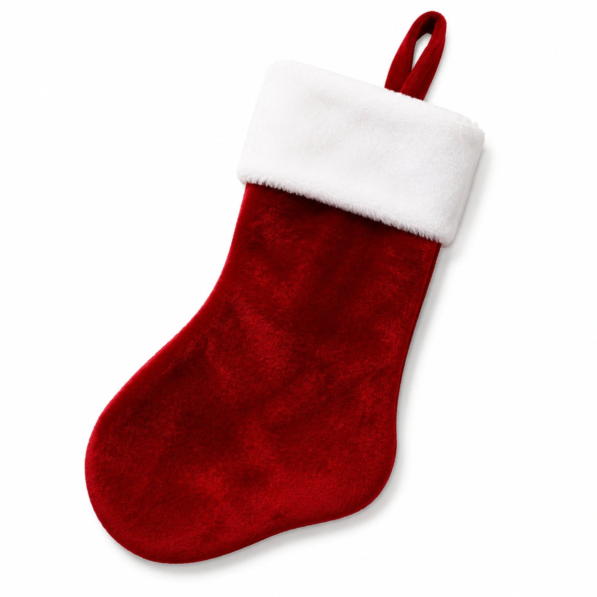 Chaussette décorative 45 x 25 cm en textile rouge et blanc à suspendre