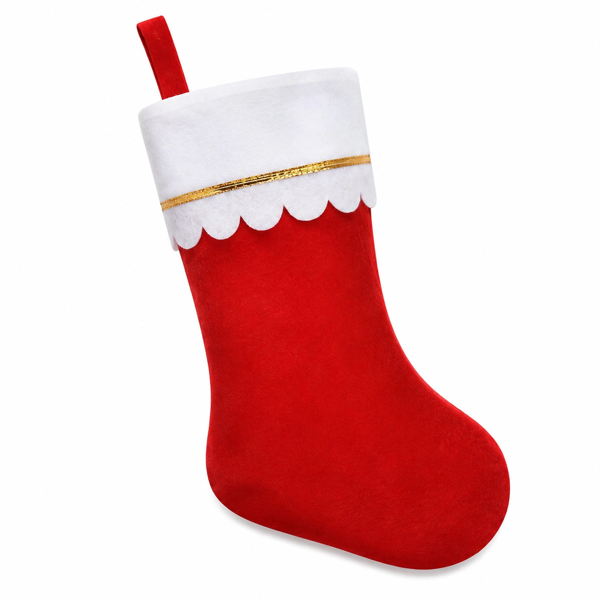 Chaussette de Noël 45 cm en tissu rouge et blanc à suspendre