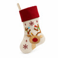 Chaussette de Noël 46 cm en tissu beige et rouge motif renne à suspendre