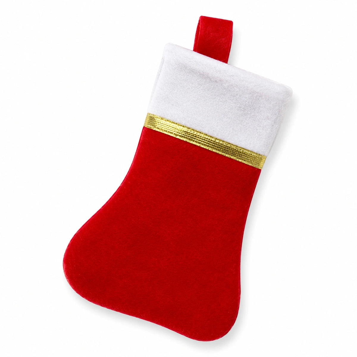 Chaussette de Noël 45 cm en textile rouge blanc doré à suspendre