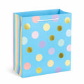 Sac cadeau 32 x 12 x 26 cm en papier bleu à pois avec poignées en corde