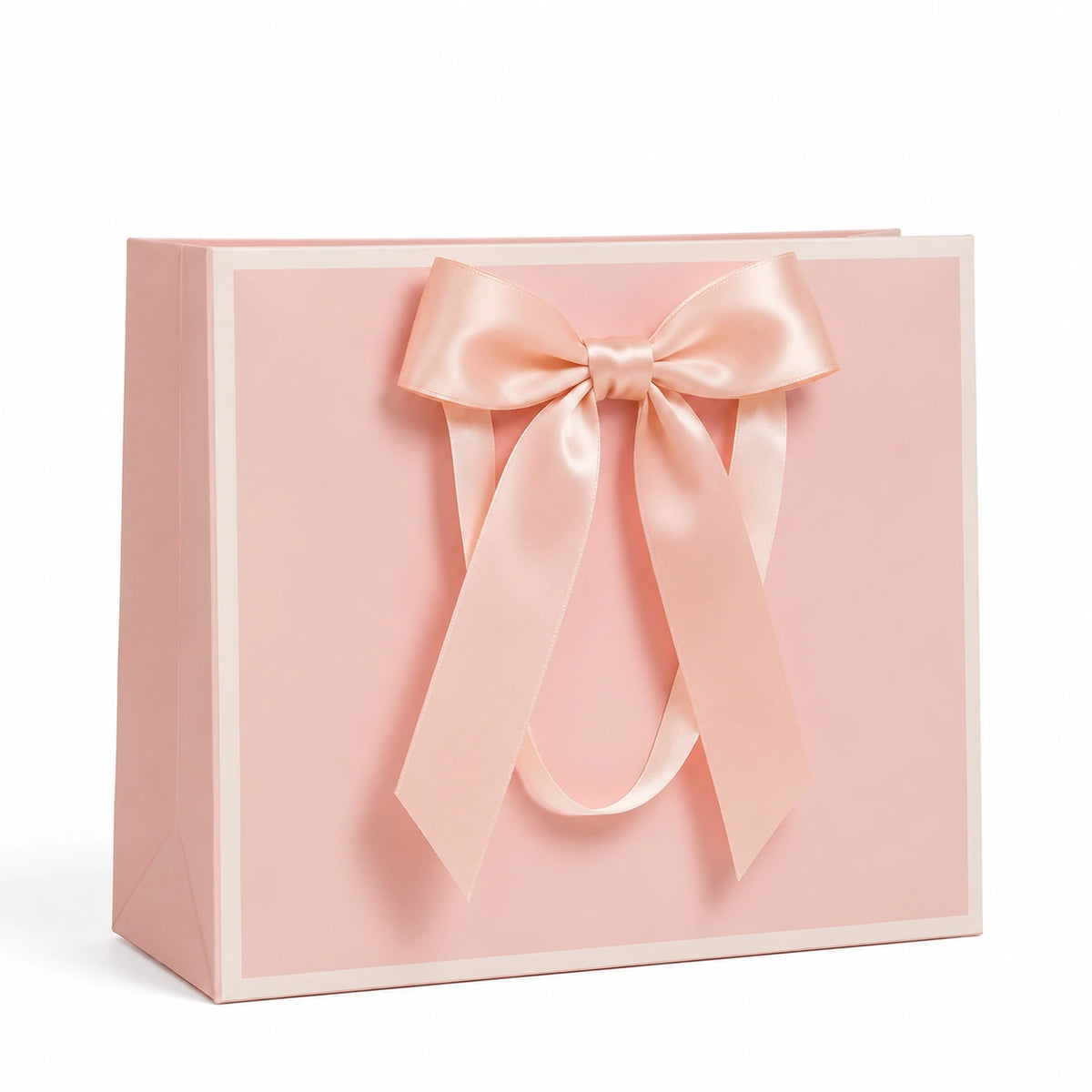 Sac cadeau 30 x 12 x 30 cm en papier rose avec nœud satiné style élégant